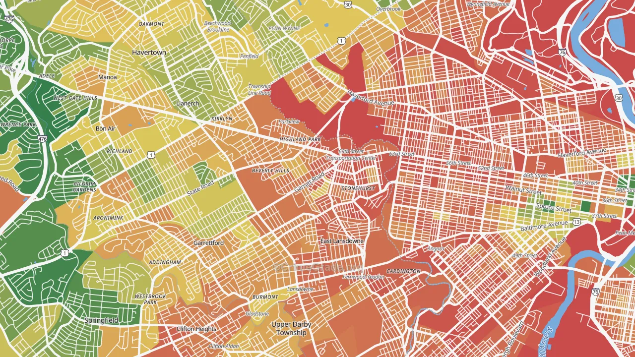Upper Darby, PA Map of Assault Rates