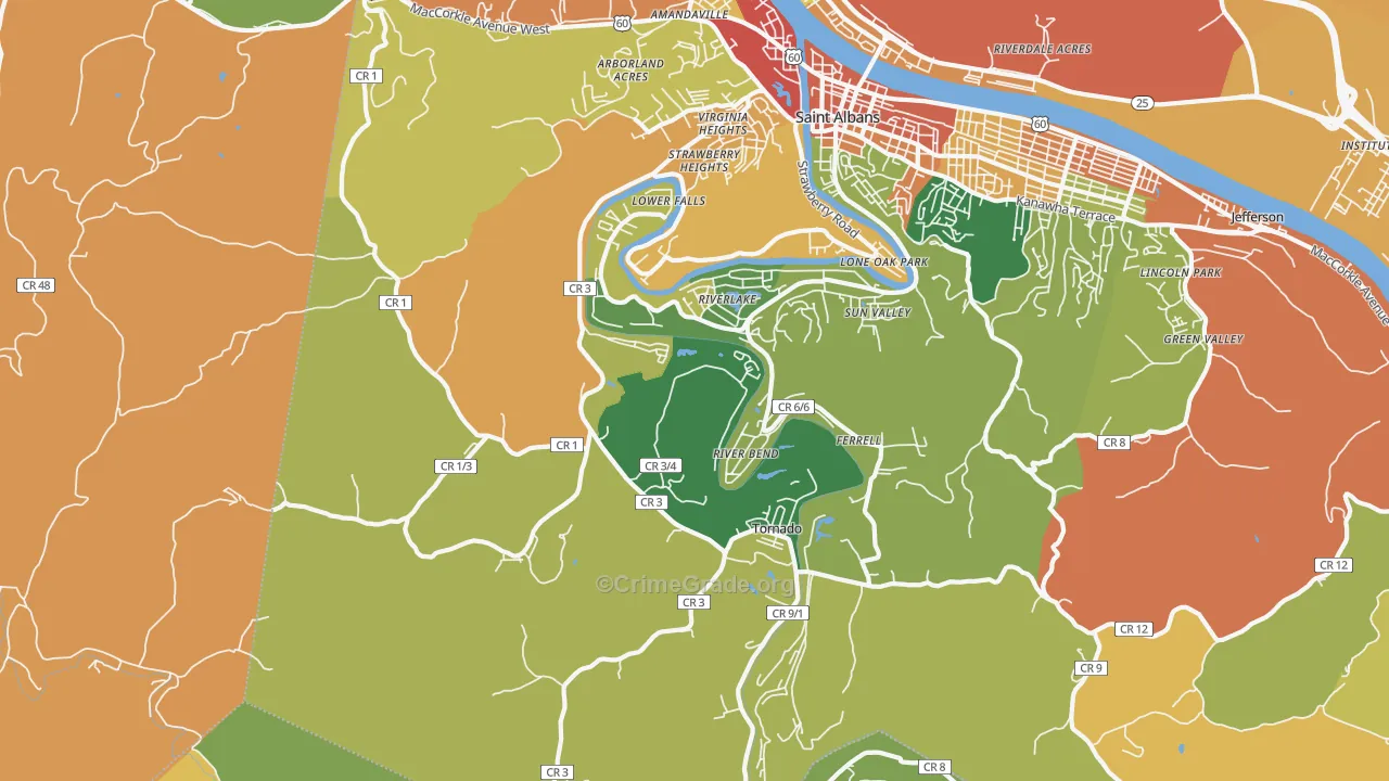 Upper Falls, WV Map of Assault Rates