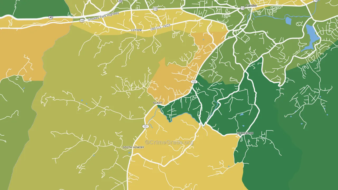 Upper Hominy, NC Map of Assault Rates