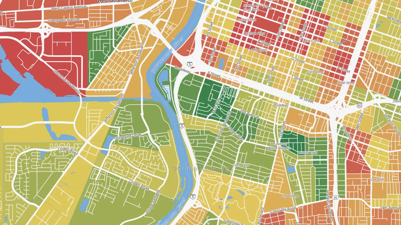 Upper Land Park, Sacramento, CA Map of Assault Rates