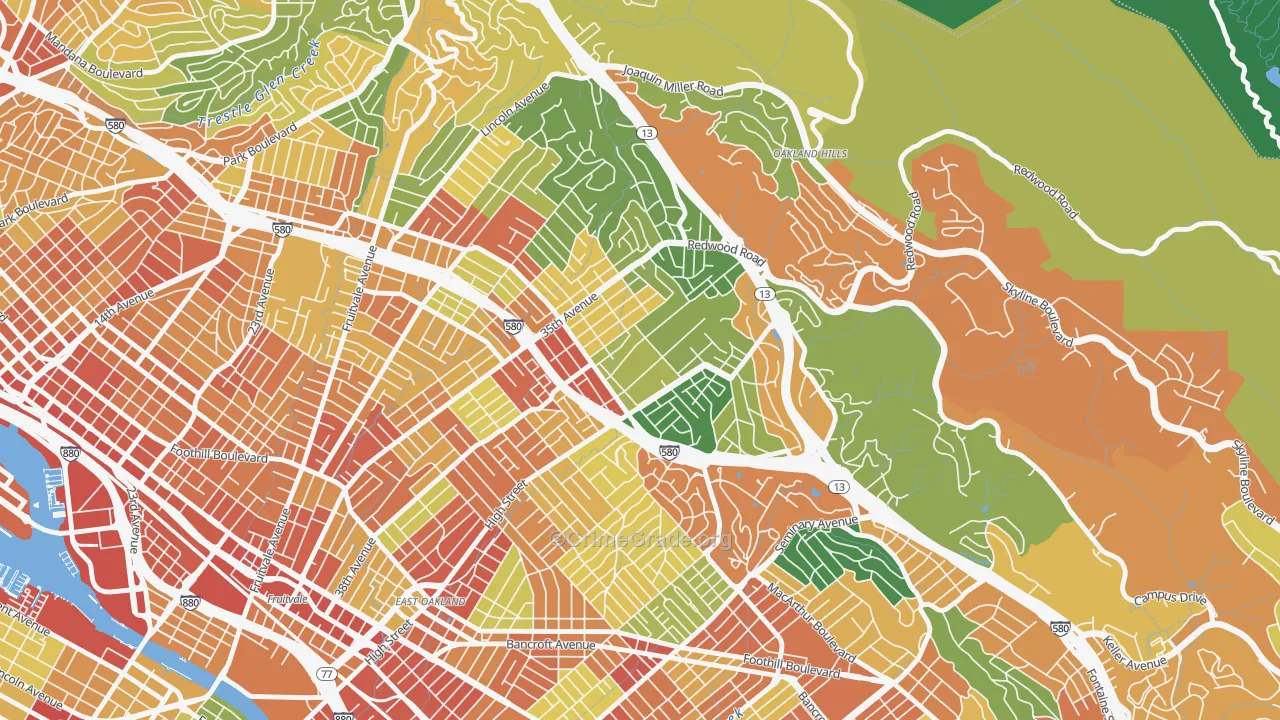 Upper Laurel, Oakland, CA Map of Assault Rates