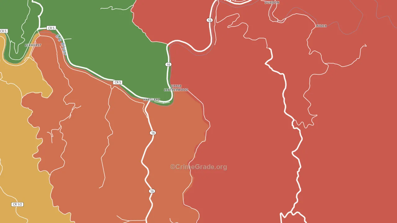 Upper Leatherwood, WV Map of Assault Rates