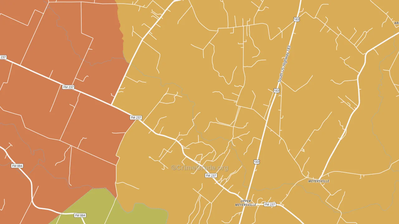Upper Meyersville, TX Map of Assault Rates