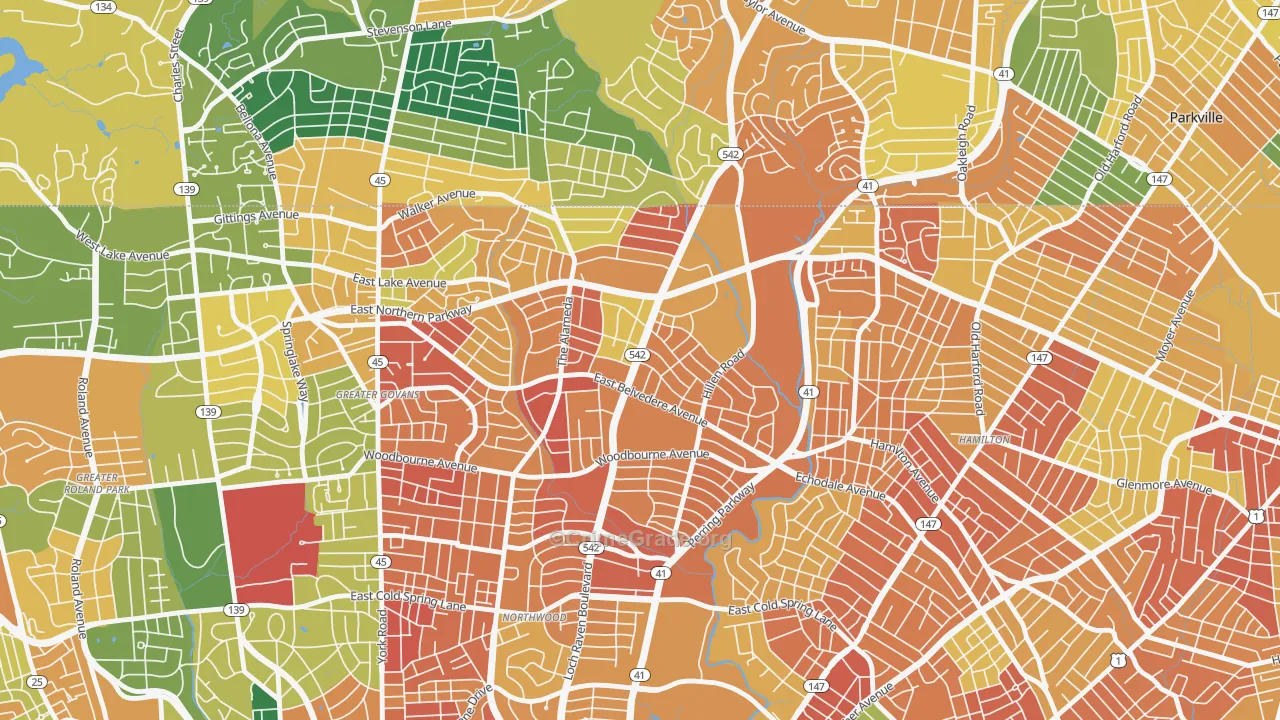 Upper Northwood, Baltimore, MD Map of Assault Rates