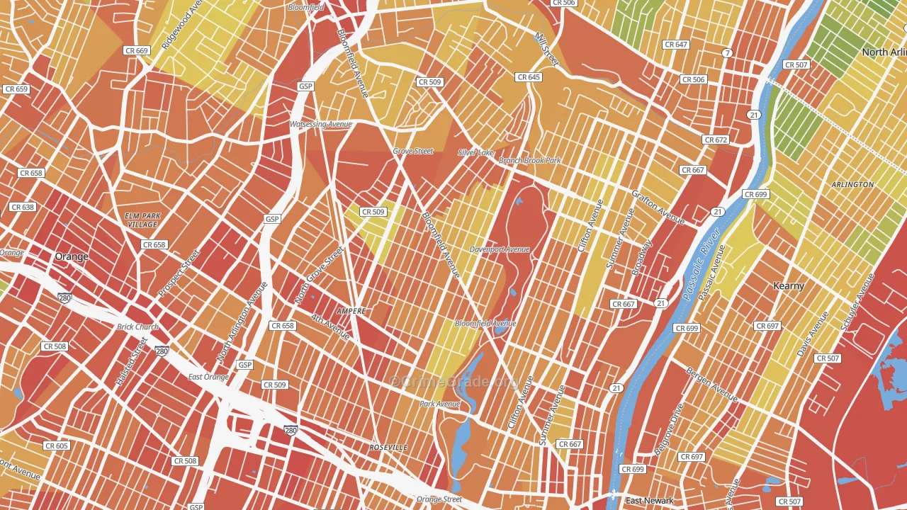 Upper Roseville, Newark, NJ Map of Assault Rates