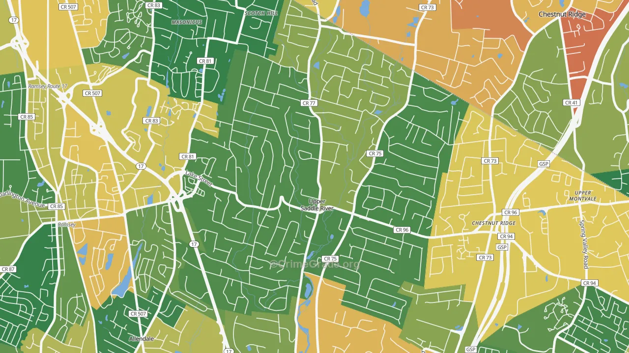Upper Saddle River, NJ Map of Assault Rates