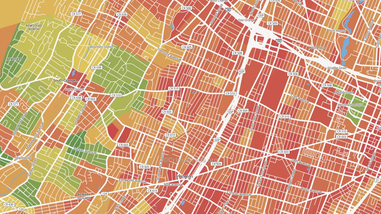 Upper Vailsburg, Newark, NJ Map of Assault Rates