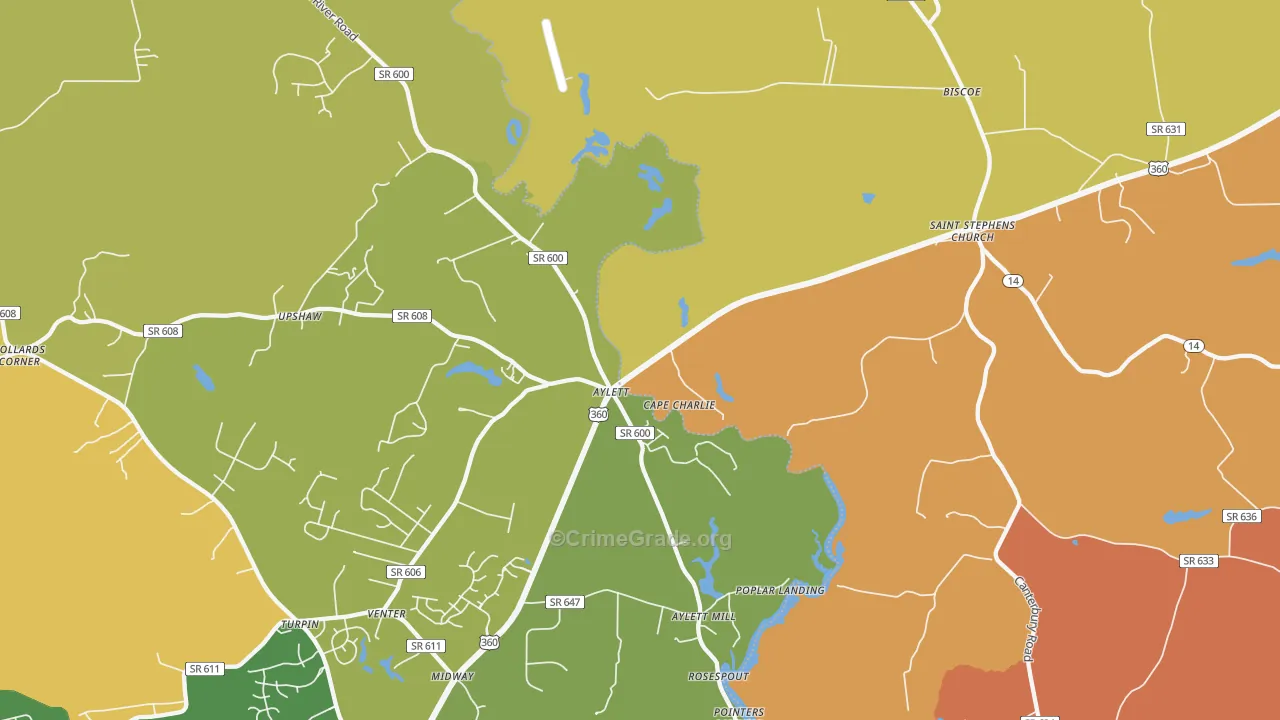 Upshaw, VA Map of Assault Rates
