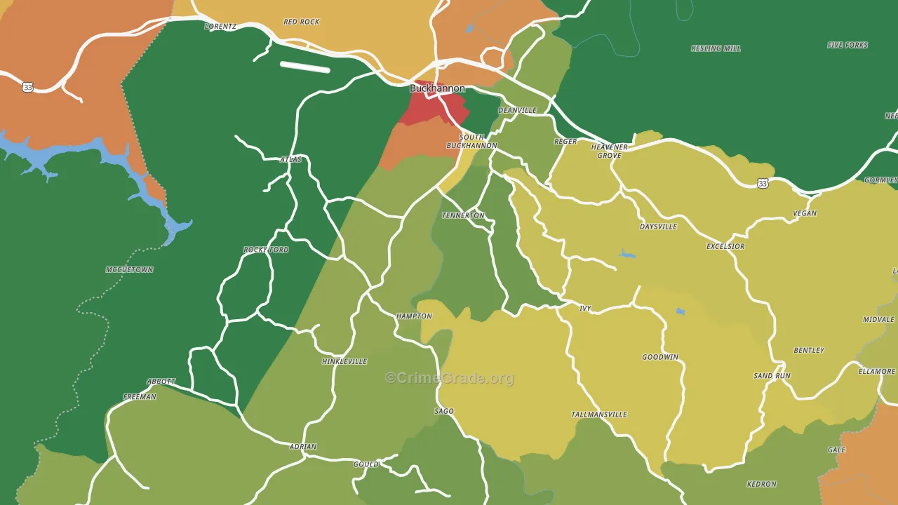 Upshur County, WV Map of Assault Rates