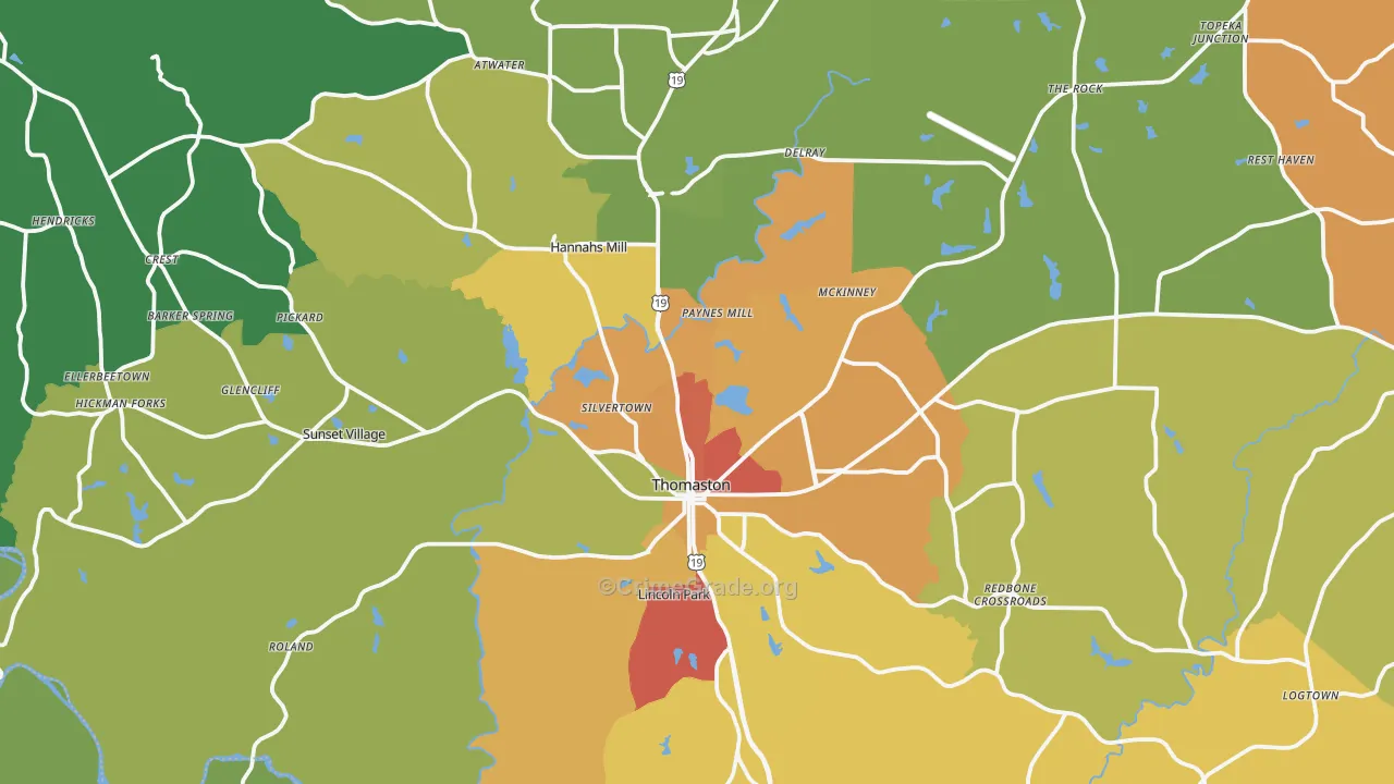 Upson County, GA Map of Assault Rates