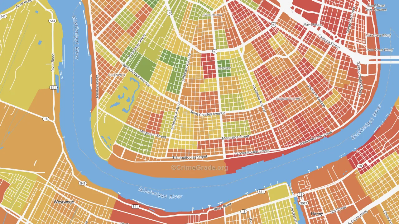 Uptown, New Orleans, LA Map of Assault Rates