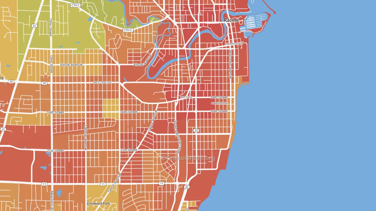 Uptown, Racine, WI Map of Assault Rates