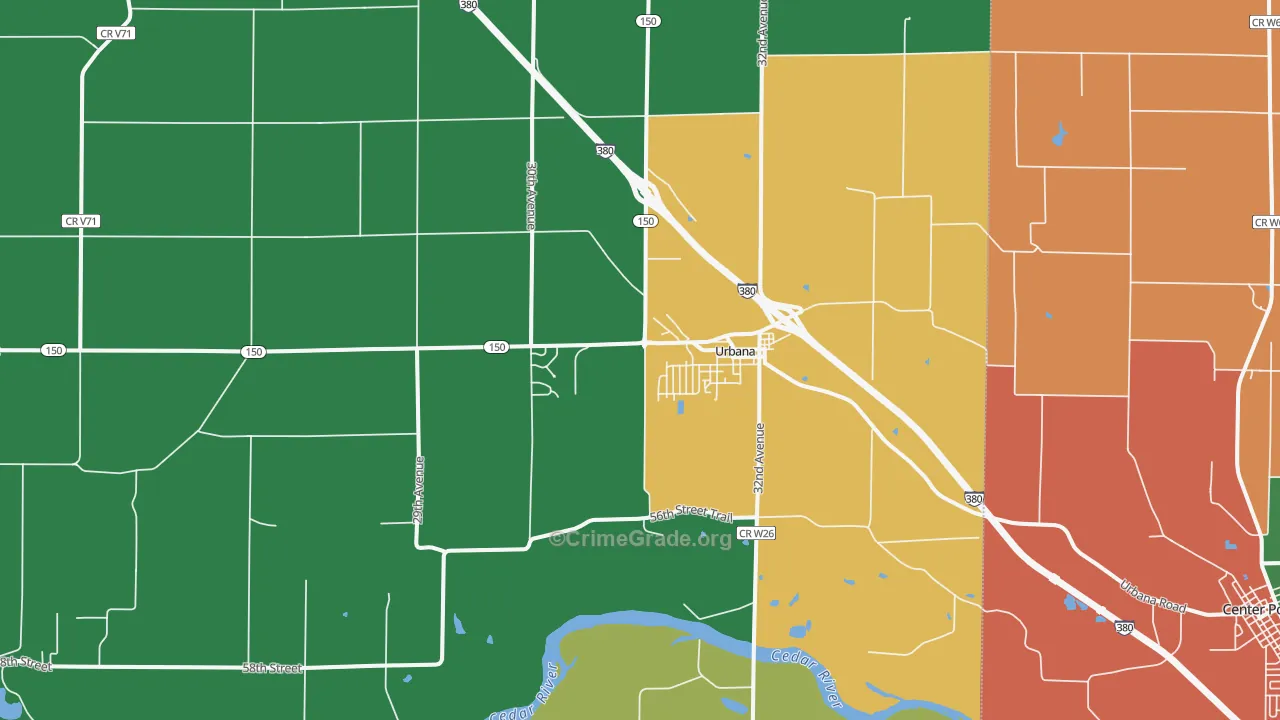 Urbana, IA Map of Assault Rates