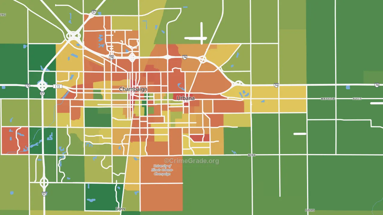 Urbana, IL Map of Assault Rates