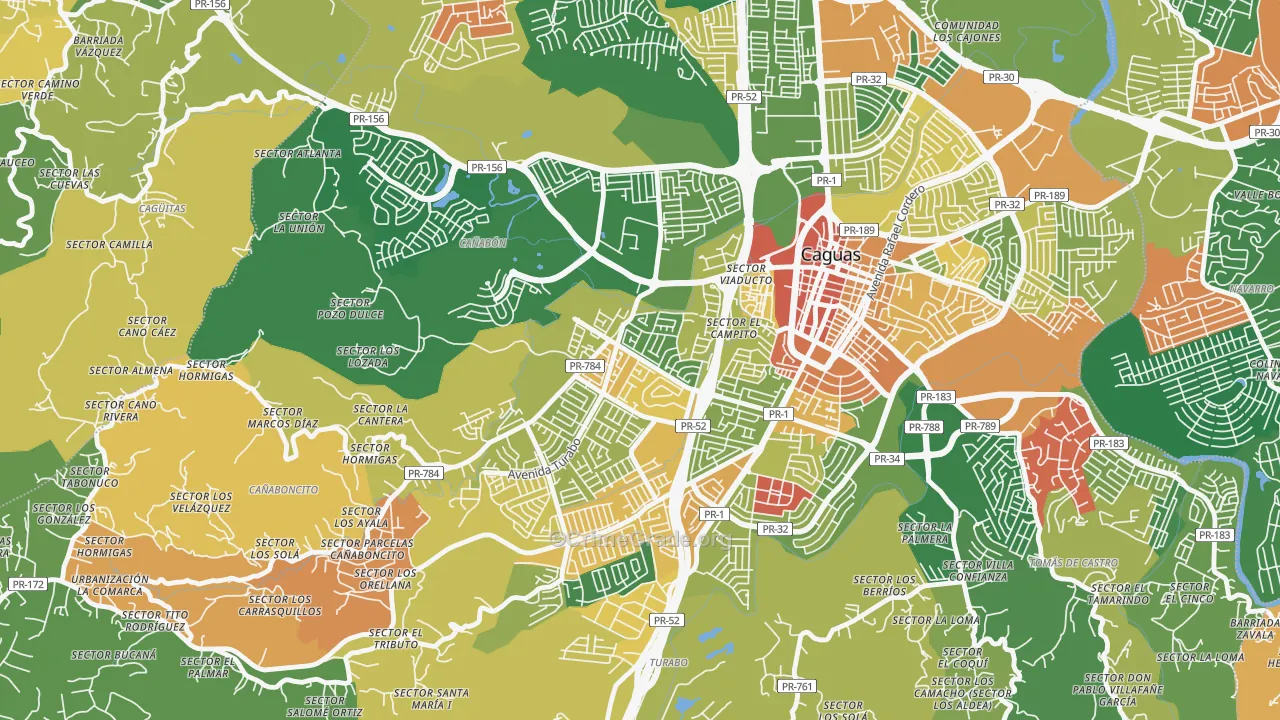 Urbanizacion Bonneville Hts, Caguas, PR Map of Assault Rates