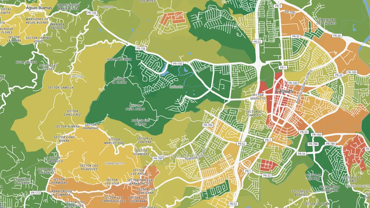 Urbanizacion El Valle At Los Prados, Caguas, PR Map of Assault Rates