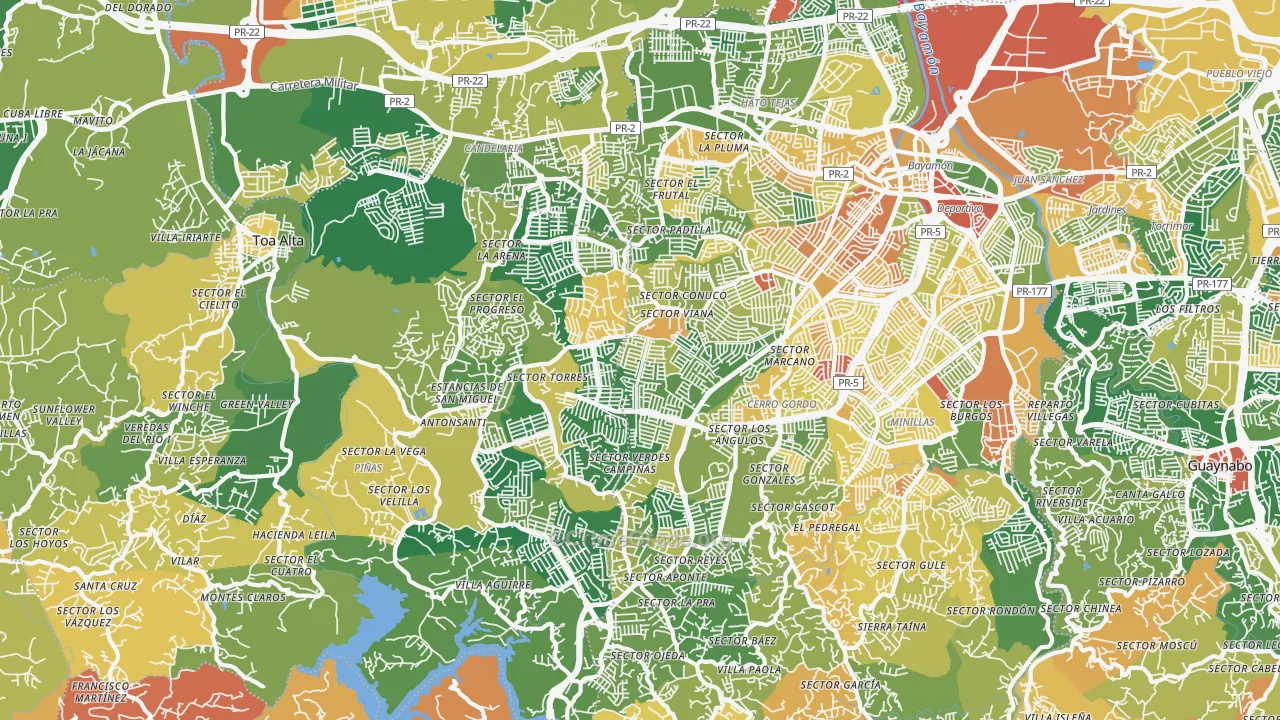Urbanizacion Miraflores, Bayamon, PR Map of Assault Rates