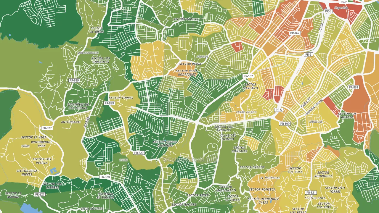 Urbanizacion Rexville, Bayamon, PR Map of Assault Rates