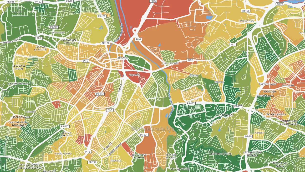 Urbanizacion Santa Rosa, Bayamon, PR Map of Assault Rates