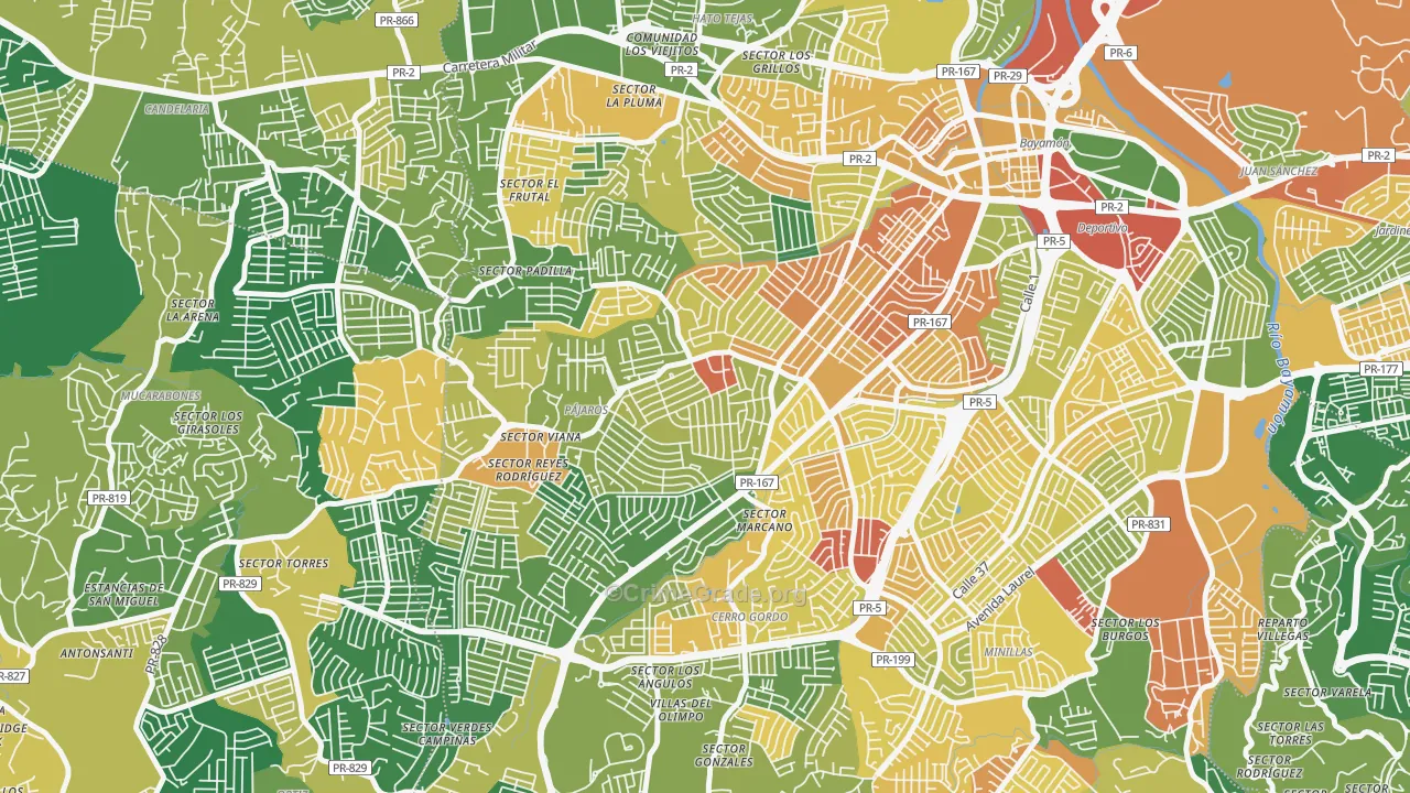 Urbanizacion Sierra Linda, Bayamon, PR Map of Assault Rates