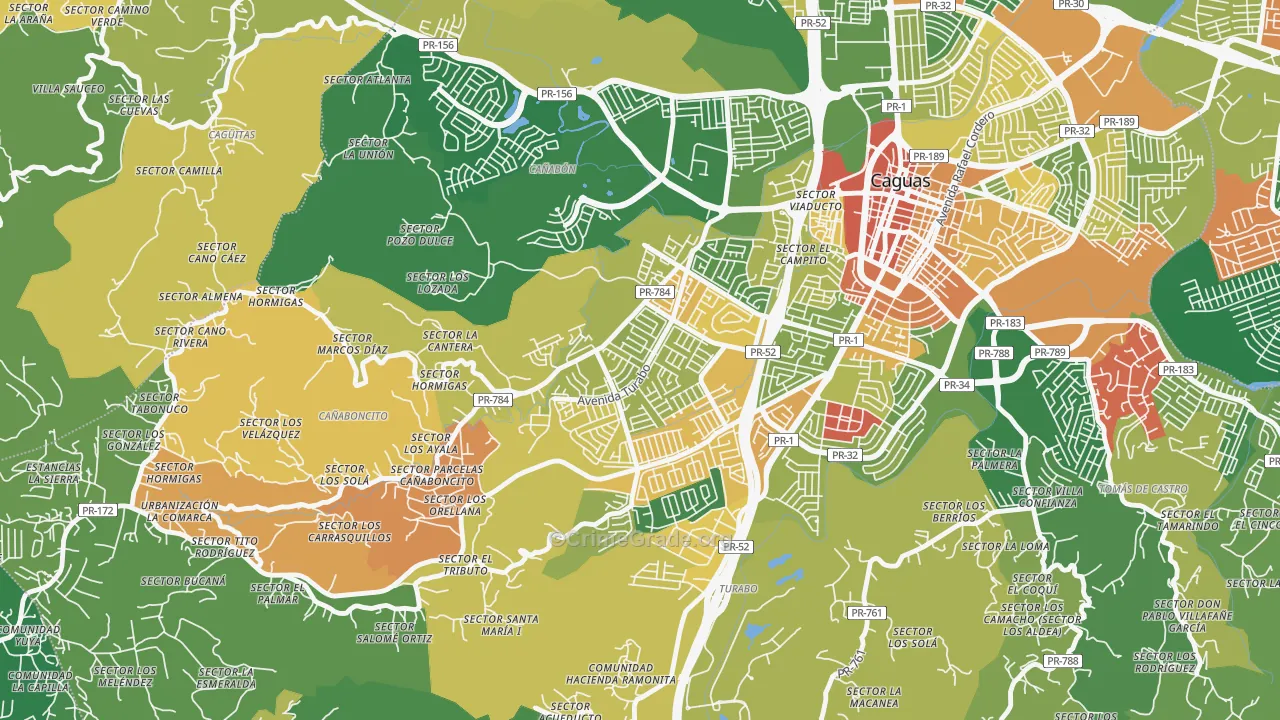 Urbanizacion Turabo Gdns, Caguas, PR Map of Assault Rates