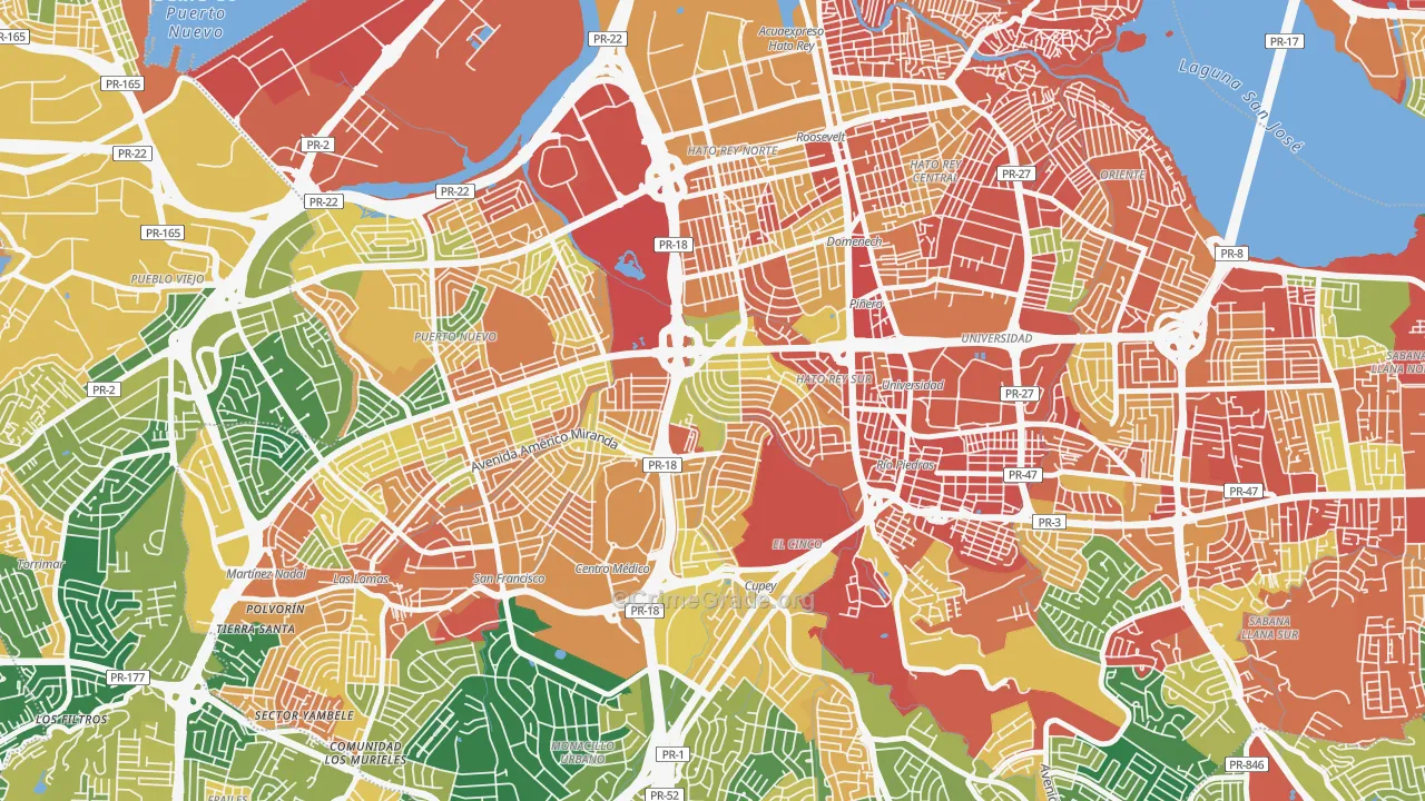 Urbanizacion University Gdns, San Juan, PR Map of Assault Rates