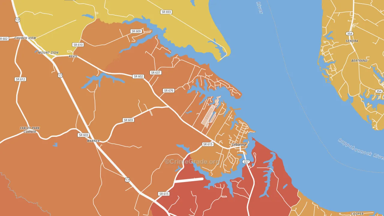Urbanna, VA Map of Assault Rates