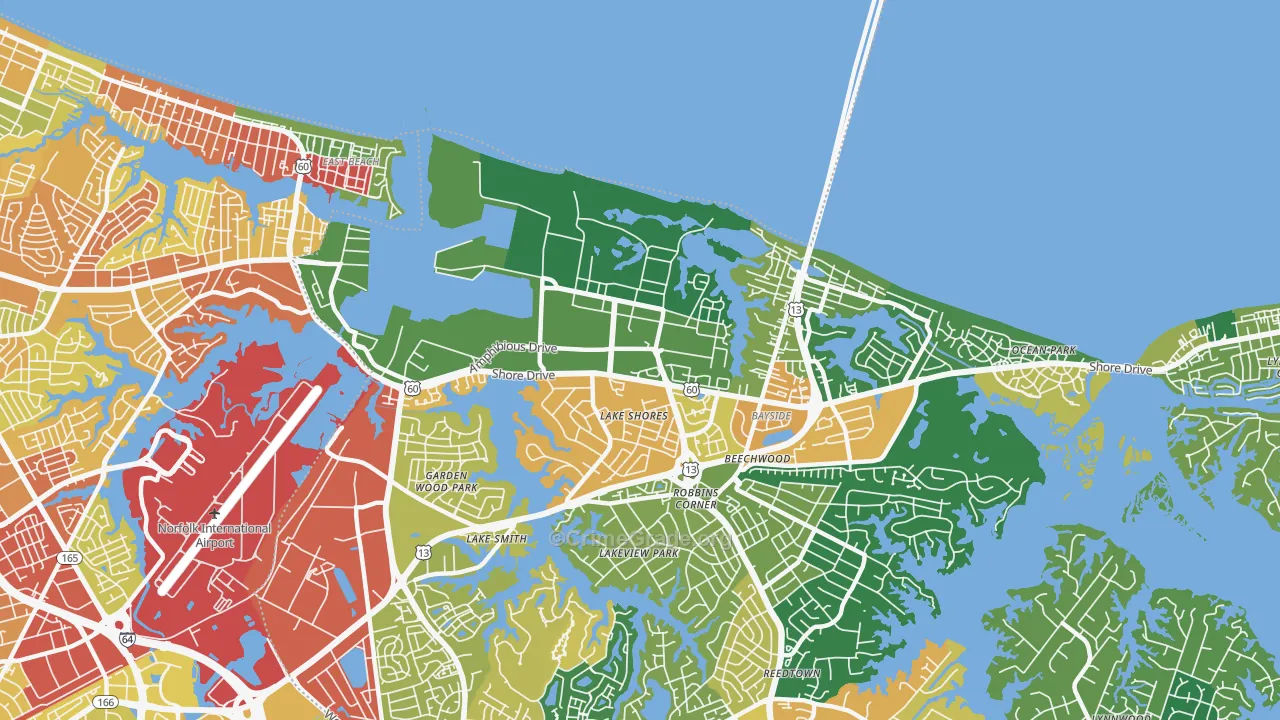 US Navy Little Creek Amphibious Base, Norfolk, VA Map of Assault Rates