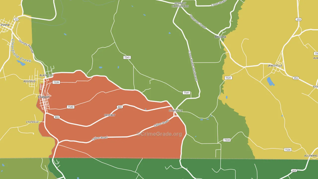 Utahville, PA Map of Assault Rates