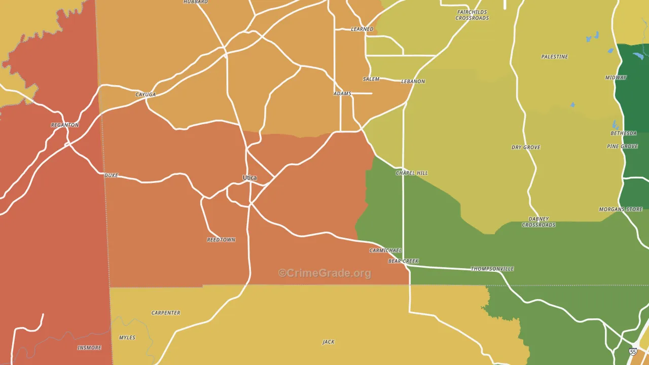 Utica, MS Map of Assault Rates