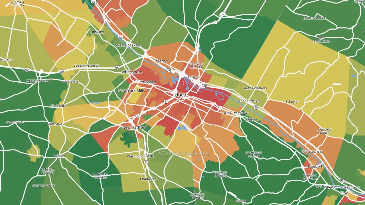 Utica, NY Map of Assault Rates