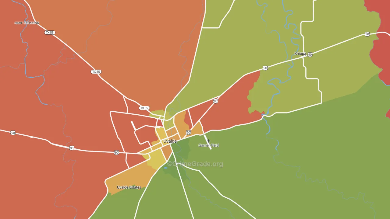 Uvalde County, TX Map of Assault Rates