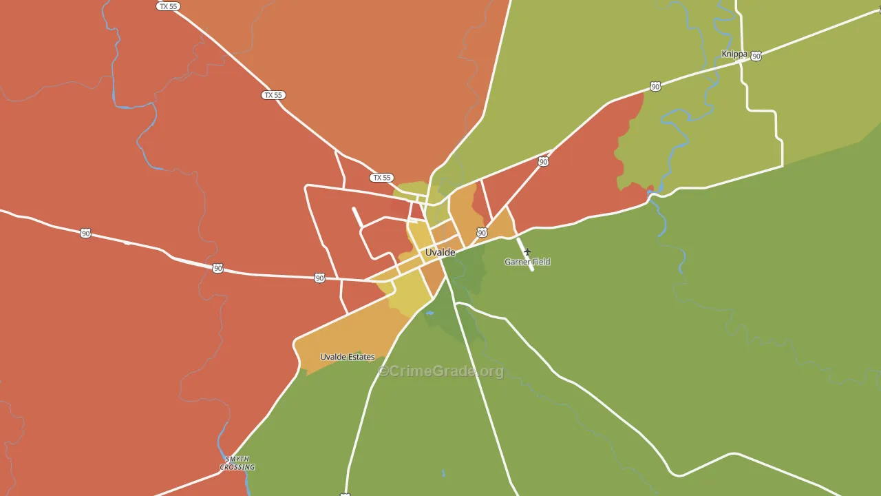 Uvalde, TX Map of Assault Rates