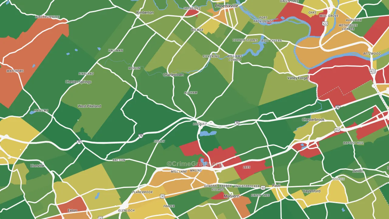 Uwchland, PA Map of Assault Rates