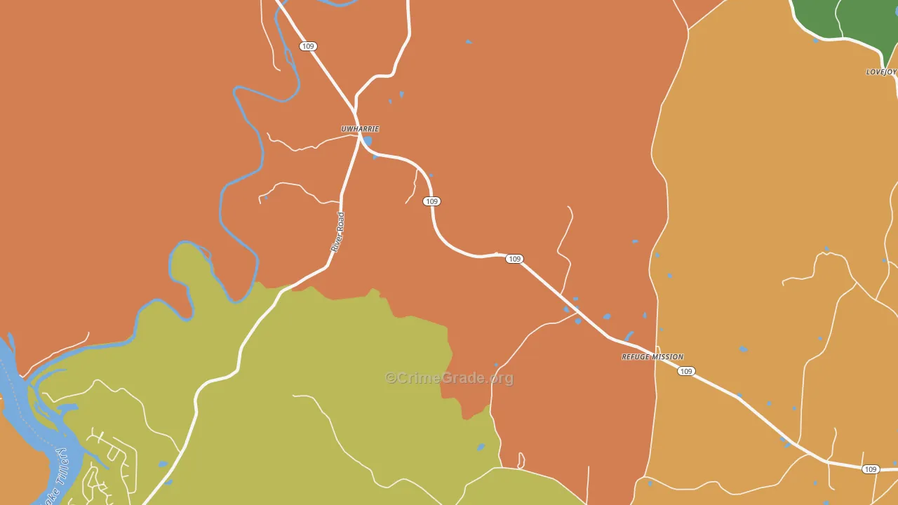 Uwharrie, NC Map of Assault Rates
