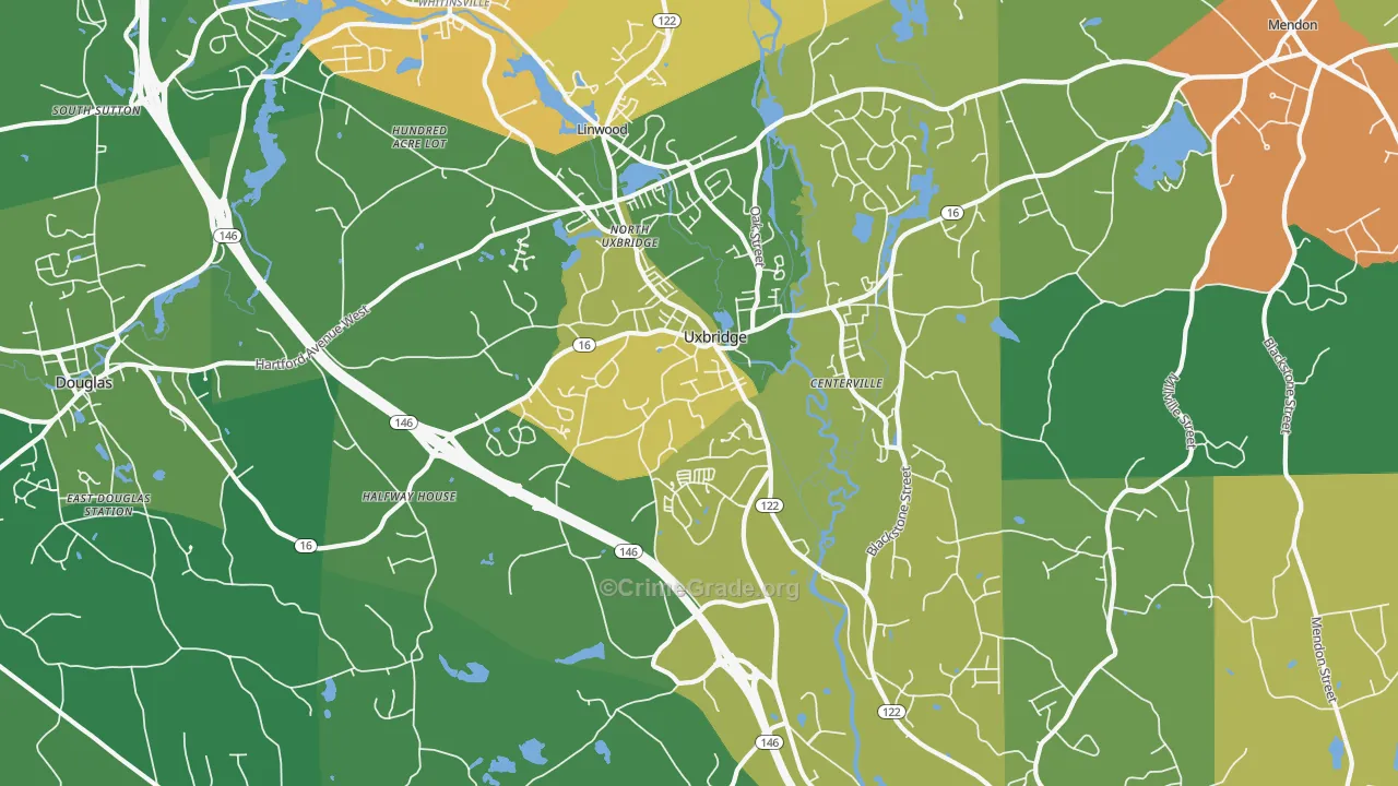 Uxbridge, MA Map of Assault Rates