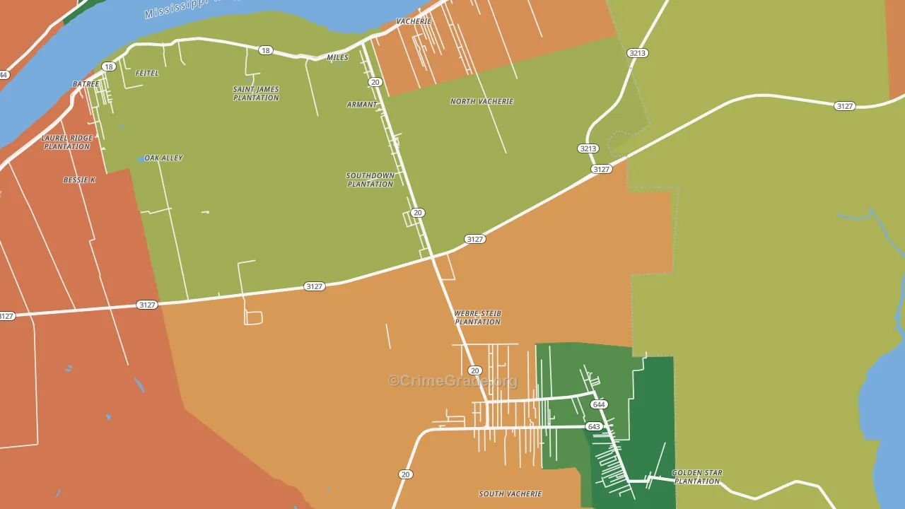 Vacherie, LA Map of Assault Rates