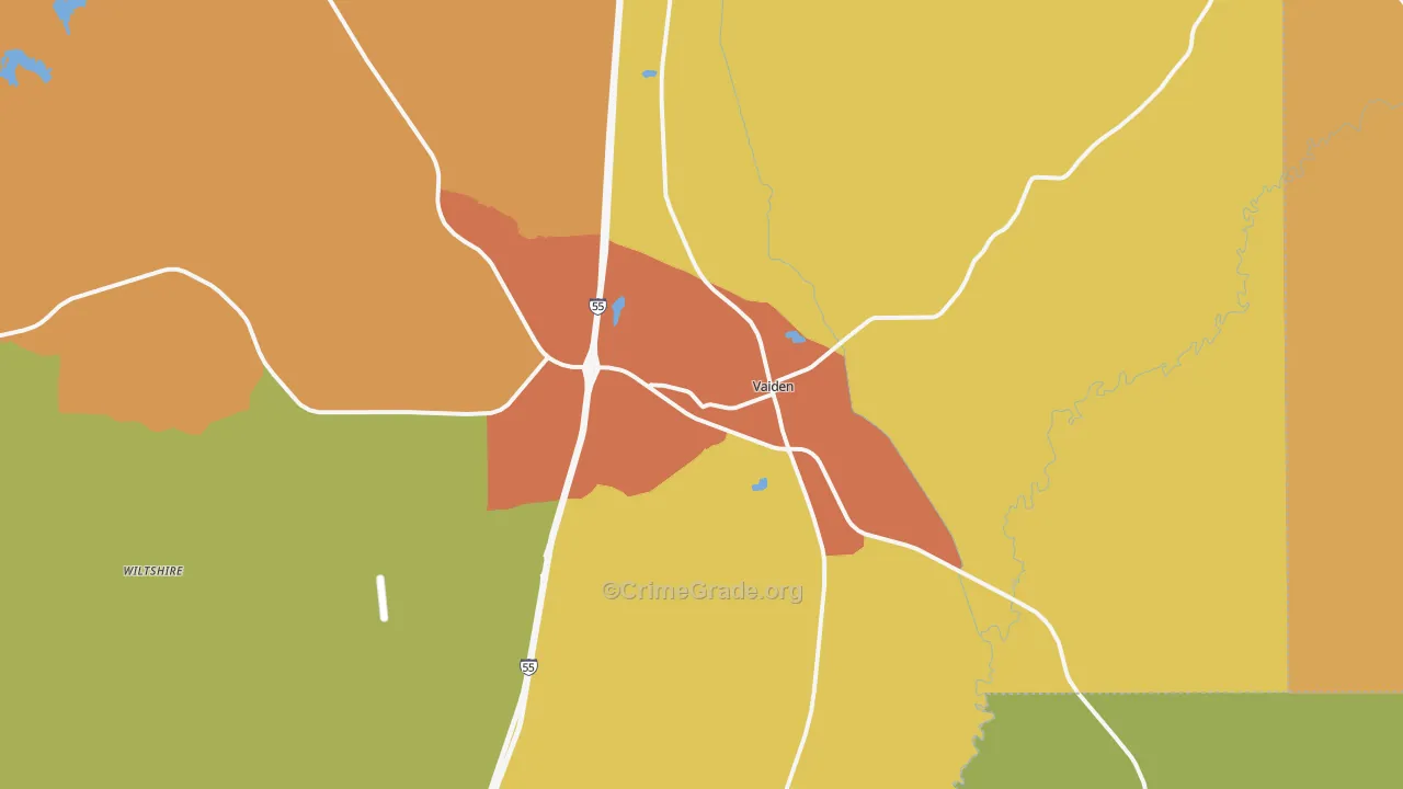 Vaiden, MS Map of Assault Rates