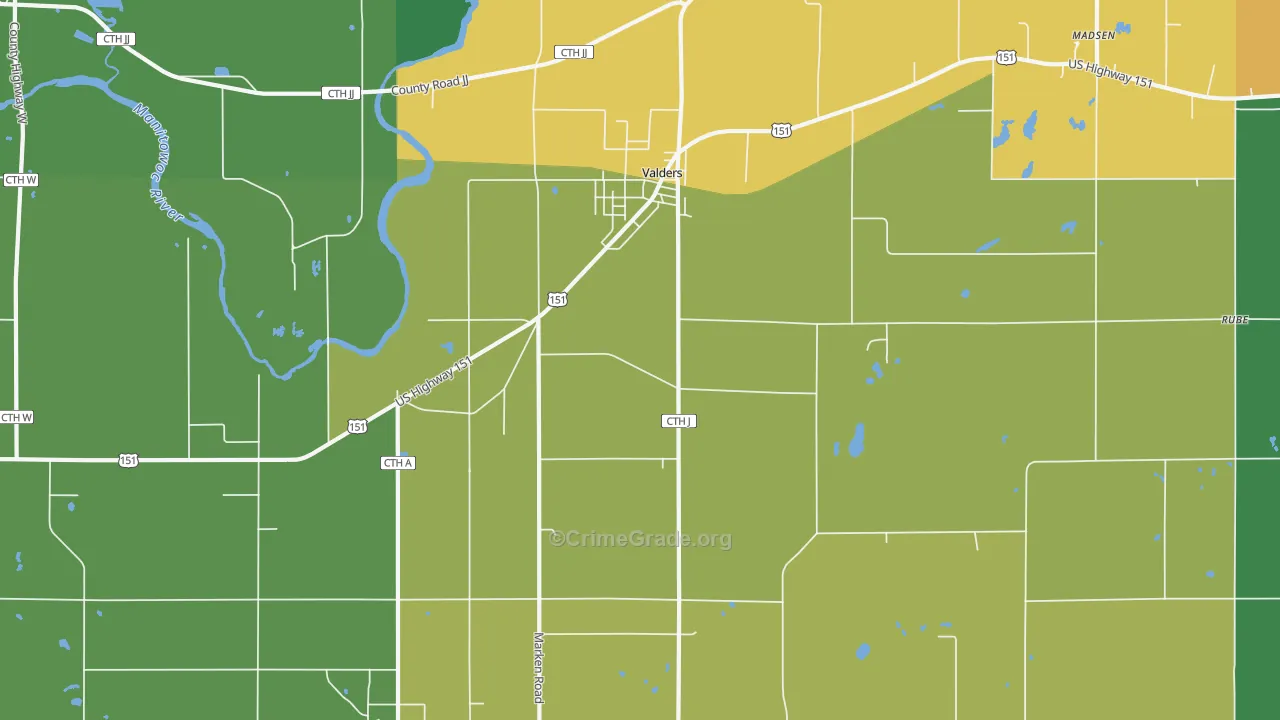 Valders, WI Map of Assault Rates