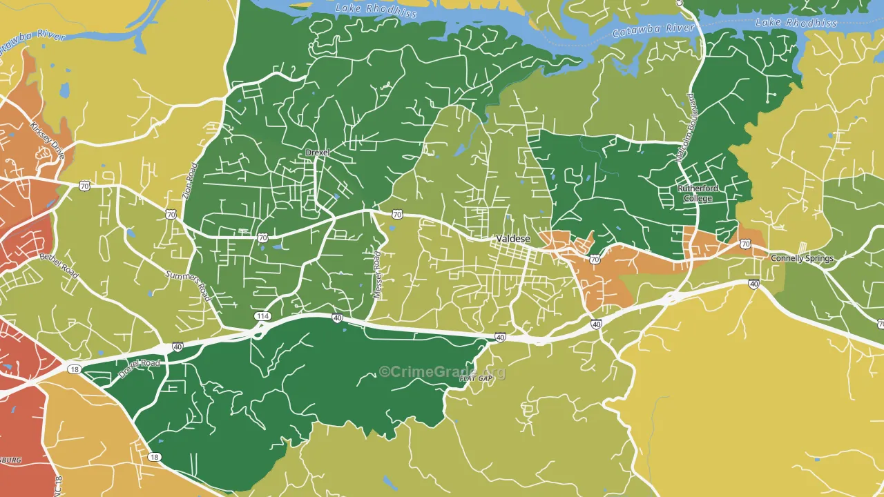Valdese, NC Map of Assault Rates