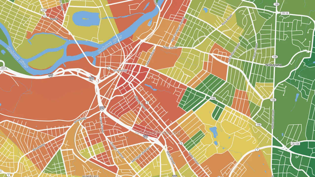 Vale and Eastern Avenue, Schenectady, NY Map of Assault Rates