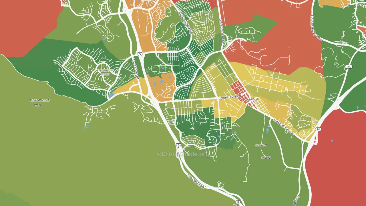 Valencia, Newhall, CA Map of Assault Rates