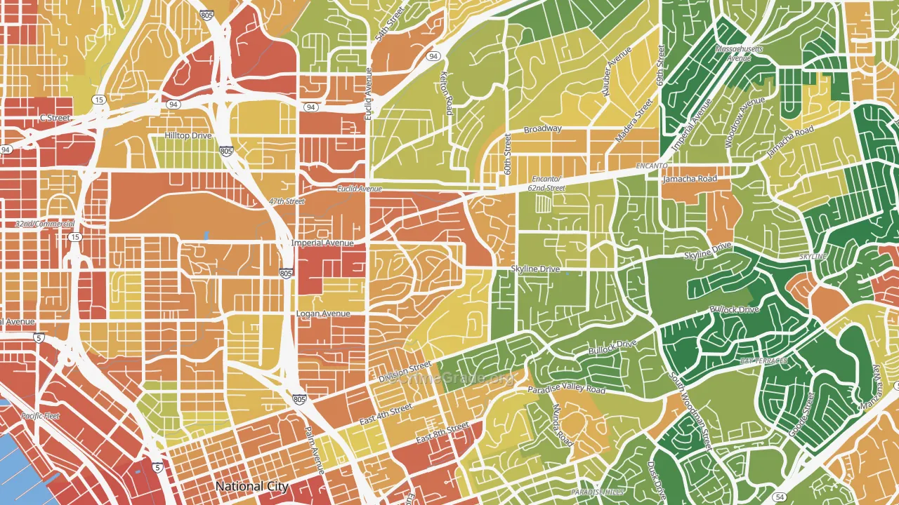 Valencia Park, San Diego, CA Map of Assault Rates