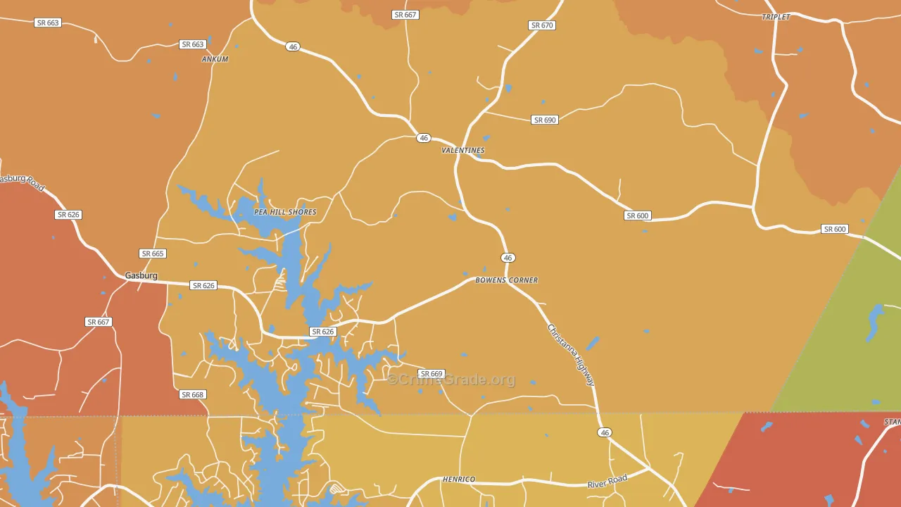Valentines, VA Map of Assault Rates