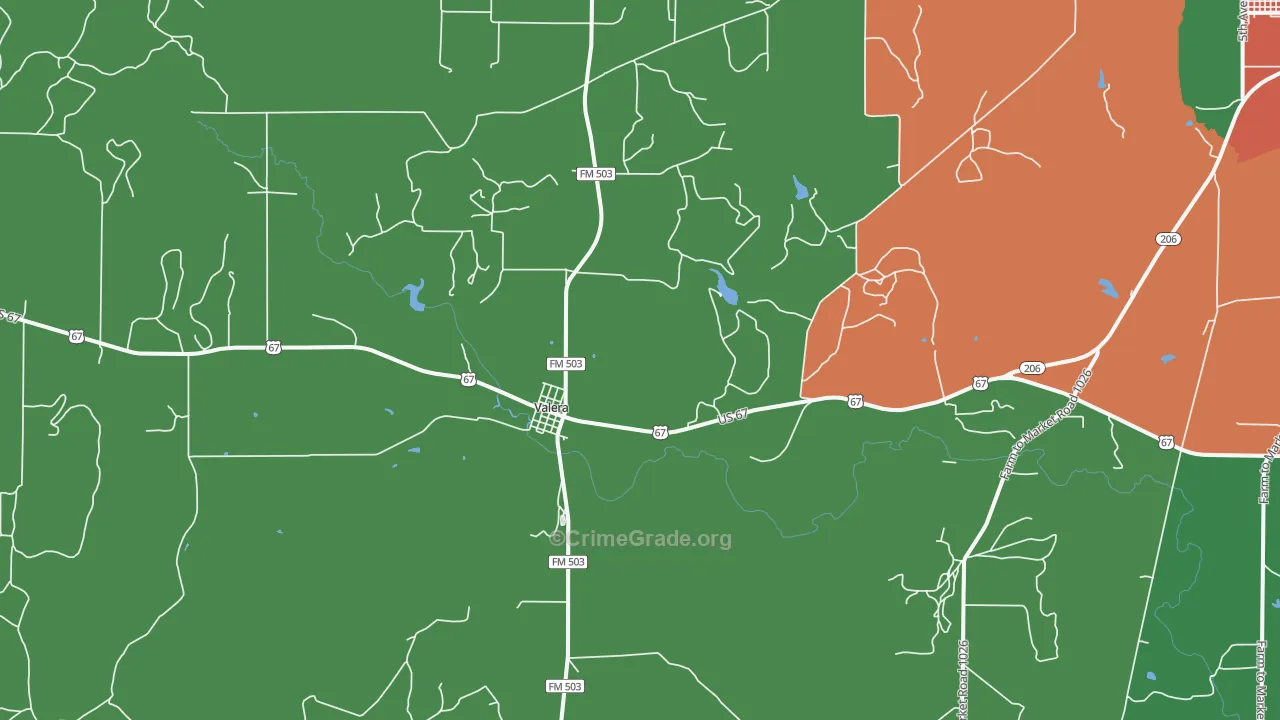 Valera, TX Map of Assault Rates
