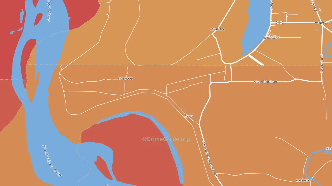 Valewood, MS Map of Assault Rates