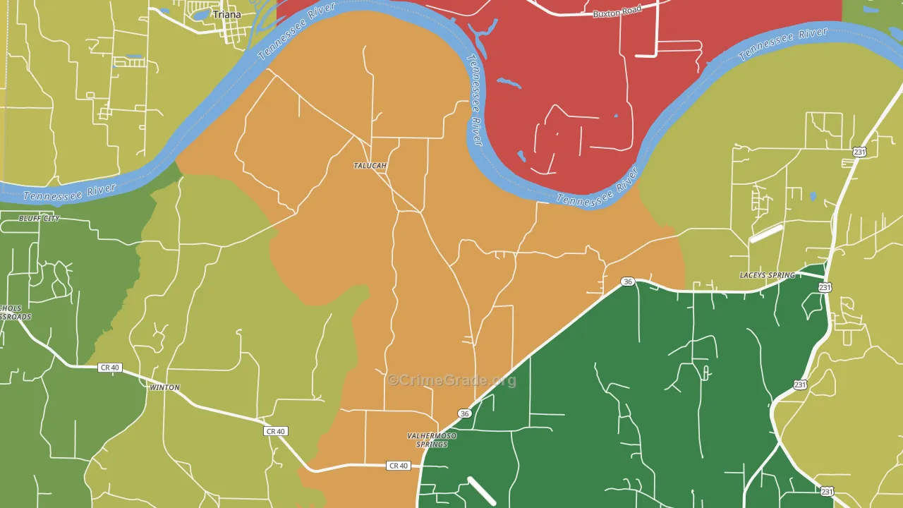 Valhermoso Springs, AL Map of Assault Rates