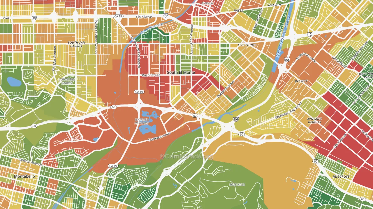Valle Lindo, South El Monte, CA Map of Assault Rates