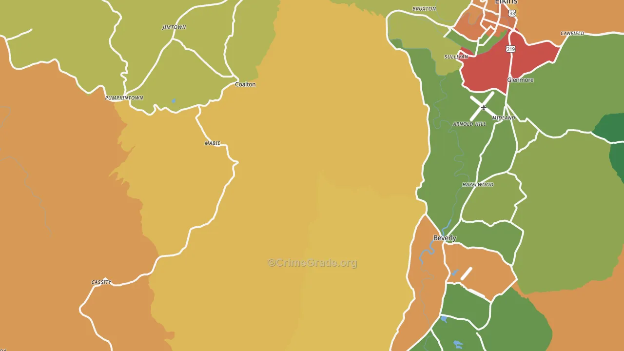 Valley Bend, WV Map of Assault Rates