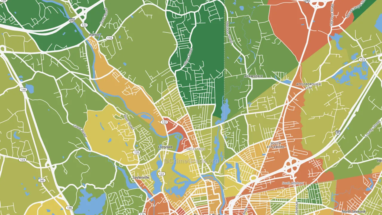 Valley Falls, RI Map of Assault Rates